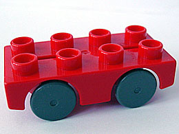 Lego Duplo auto basis rood 2 x 4 met grijze wielen