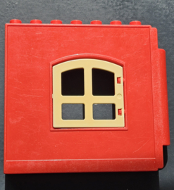Lego Duplo Muur rood  met rood raampje  aansluitbaar rechts b-keuze