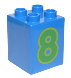 Duplo blokken 2x2x2 bedrukt blauw met groene 8