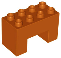 Lego Duplo bouwsteen 2x4x2 met inkeping 2x2 aan onderkant donker oranje 6394