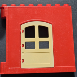 Lego Duplo Muur deel rood met wit deurtje  aansluitbaar links b-keuze
