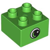 Lego Duplo blokken 2x2 - bouwsteen Lichtgroen met oog 2  - 3437pb049