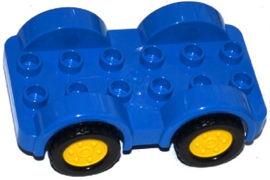 Duplo auto basis 2 x 6 blauw met gele wielen