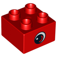 Lego Duplo blokken 2x2 - bouwsteen Rood met oog 2  - 3437pb049