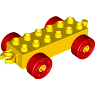Lego Duplo auto/trein aanhanger 2x6 geel met rode wielen met bouten