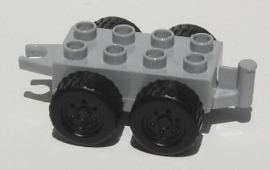 Lego Duplo grijze aanhanger 6 noppen - zwarte wielen