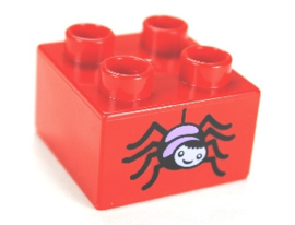 Lego Duplo blok 2x2  rood met spin patroon 3437pb052