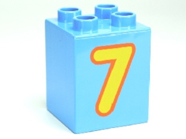 Duplo blokken 2x2x2 bedrukt medium blauw met gele 7