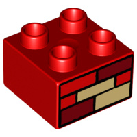 Lego Duplo blokje 2x2 Rood met stenen patroon 3437pb042