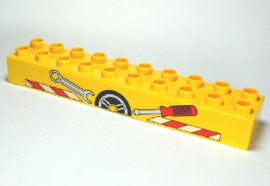 Lego Duplo steen 2 x 10 met gereedschap en rood en wit strepenpatroon 2291pb05