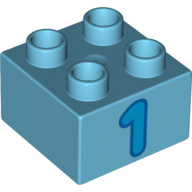 Lego Duplo steen 2x2 Medium Azure cijfer 1 - 3437pb062