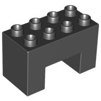 Duplo bouwsteen 2x4x2 met inkeping 2x2 aan onderkant zwart 6394