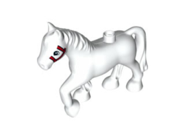 Duplo paard wit met rode teugels bij oog