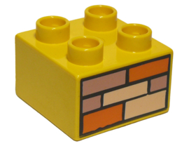 Lego Duplo blokje 2x2 geel met stenen patroon 3437pb005