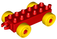 Duplo auto/trein aanhanger 2x6 rood met gele wielen