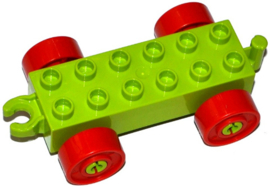 Lego Duplo auto/trein aanhanger 2x6 lime met rode wielen met bouten 11248c02