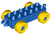 Duplo auto/trein aanhanger 2x6 blauw met gele wielen