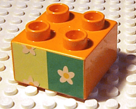 Duplo blokje 2x2 Oranje met bloemetjes patroon 3437pb003
