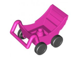 Kinderwagen roze met zwarte wielen