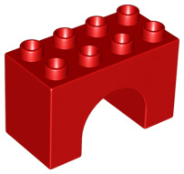 Lego Duplo blok 2x4x2 met ronde inkeping / boog 2x2 onderkant Rood