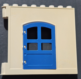 Lego Duplo Muur deel wit met blauw deurtje aansluitbaar links b-keuze
