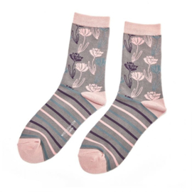 Bamboe sokken Floral Grey ★ Miss Sparrow