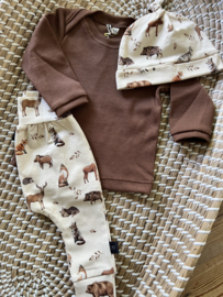 Shirt envelophals fijne rib bruin