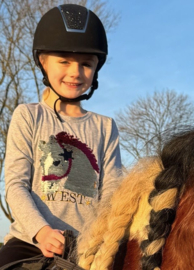 Longsleeve met paardenhoofd van pailletten | grijs