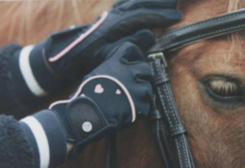 ELT rijhandschoenen | donkerblauw met roze hartjes