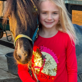 Longsleeve met paardenhoofd van pailletten | rood