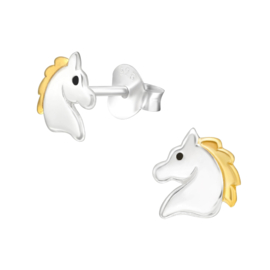 Zilveren paarden oorbellen | zilver met goudkleurige manen