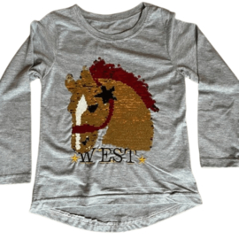 Longsleeve met paardenhoofd van pailletten | grijs