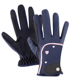 ELT rijhandschoenen | donkerblauw met roze hartjes
