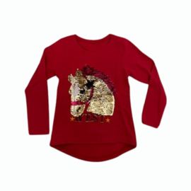 Longsleeve met paardenhoofd van pailletten | rood