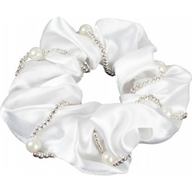 Haarelastiek/scrunchie met parels | wit