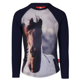 Paardenshirt Pixel | lange mouw | donkerblauw