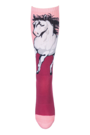 HKM paardrijsokken polly paardenprint | roze/wijnrood