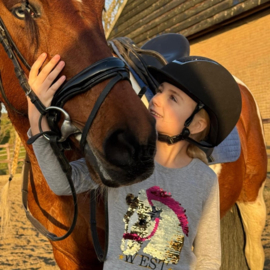 Longsleeve met paardenhoofd van pailletten | grijs