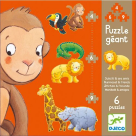 Djeco  - Puzzelset Marmoset en vrienden - 4, 6 en 9 stuks