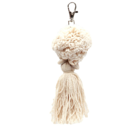 Decoratieve hanger -  Pompon Cowrie Tassel Keychain - White