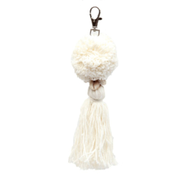 Decoratieve hanger -  Pompon Cowrie Tassel Keychain - White