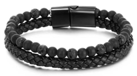 ARMBAND LEDER-NATUURSTEEN LAVA