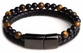 ARMBAND LEDER-NATUURSTEEN TIGER EYE