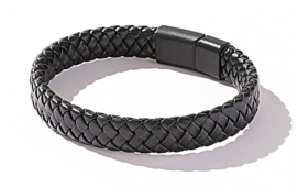 ARMBAND GEVLOCHTEN PU-LEER ZWART