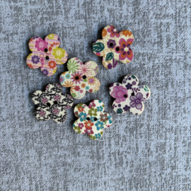 HOUTEN BLOEMEN KRALEN DECO PRINT ( 6 STUKS)