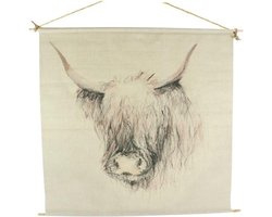 Canvas wanddoek Schotse hooglander highlander schilderij foto dier 52x45 cm