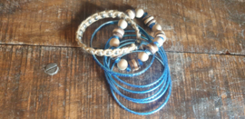 ARMBANDEN SET 3 DELIG - AQUA-HOUT- ZILVER-JUTE.