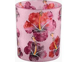 PTMD denise roze glazen theelicht hibiscus bloemen