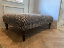 Footstool ruwe zijde donkerblauw / beige