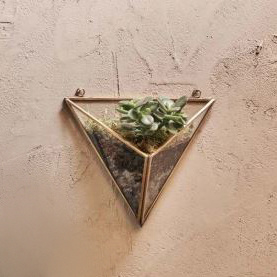 Wandvaas glas driehoek- antiek messing